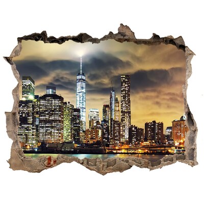 Wandsticker 3D doorkijk De skyline van New York 's nachts