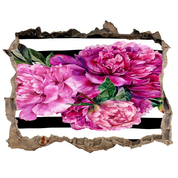 Wandsticker 3D gat met uitzicht Hole in the Wall Bloemenmuurschildering