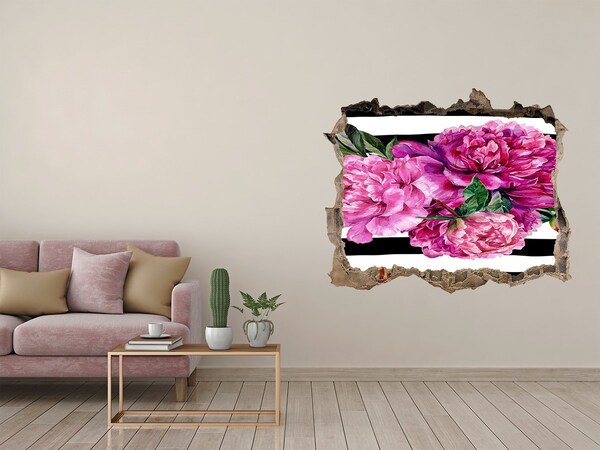 Wandsticker 3D gat met uitzicht Hole in the Wall Bloemenmuurschildering