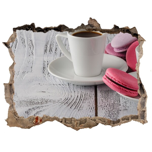 Zelfklevende 3D wandsticker illusie Koffieparadijs met macarons