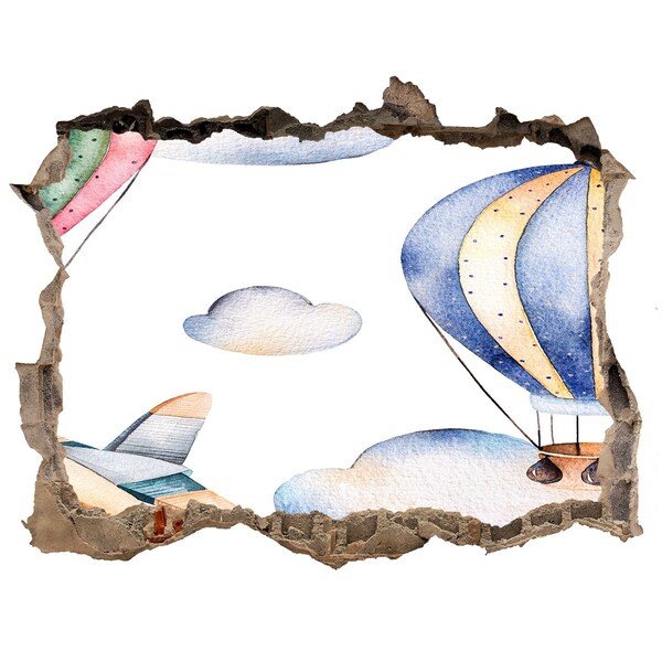 Wandsticker 3D doorkijk Ballonvaart boven de wolken