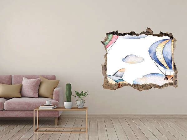 Wandsticker 3D doorkijk Ballonvaart boven de wolken
