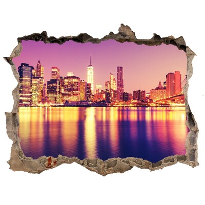 Zelfklevende 3D wandsticker illusie New York bij zonsondergang