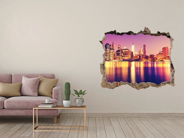 Zelfklevende 3D wandsticker illusie New York bij zonsondergang