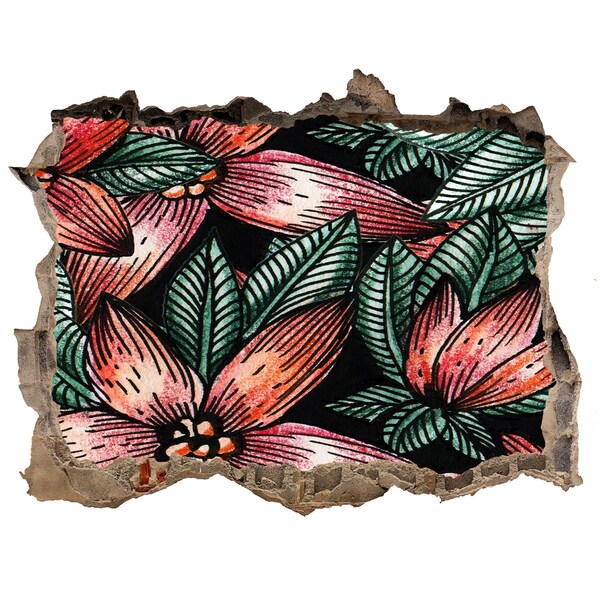 Zelfklevende muursticker 3D gat Een bloemenpatroon tegen een beschadigde muur.