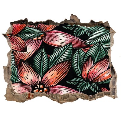 Zelfklevende muursticker 3D gat Een bloemenpatroon tegen een beschadigde muur.