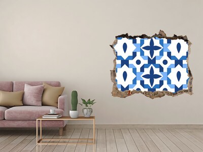 Wandsticker 3D gat met uitzicht Blauwe patronen op de muur