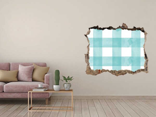 Zelfklevende muursticker 3D gat Een beschadigde muur met een blauw raster.