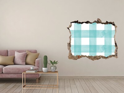 Zelfklevende muursticker 3D gat Een beschadigde muur met een blauw raster.
