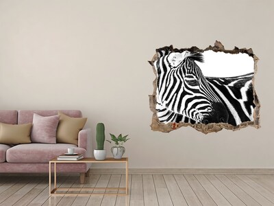 Zelfklevende 3D wandsticker illusie Zebra in een gat in de muur