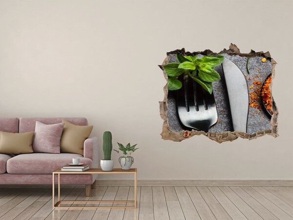 Zelfklevende muursticker 3D gat De culinaire wereld achter de muren