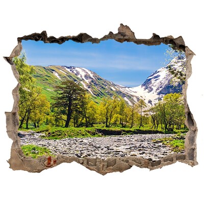 Wandsticker 3D doorkijk Berglandschap met een rivier