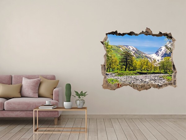 Wandsticker 3D doorkijk Berglandschap met een rivier