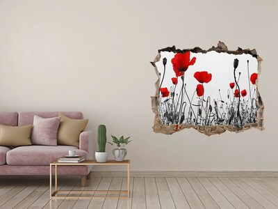 Wandsticker 3D gat met uitzicht Bloemen in de ruïnes