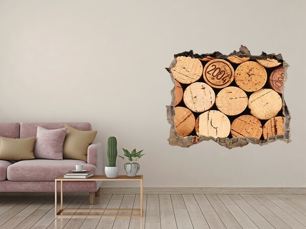 Wandsticker 3D gat met uitzicht Wijnkurken achter de muur