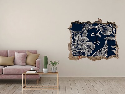 Zelfklevende 3D wandsticker illusie Een vogel tegen de achtergrond van vegetatie