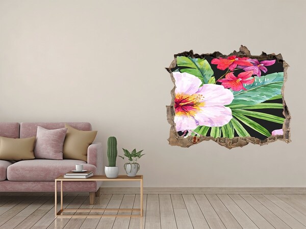 Zelfklevende 3D wandsticker illusie Tropisch paradijs met bloemen