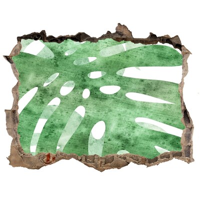 Wandsticker 3D gat met uitzicht Groen blad in een beschadigde muur