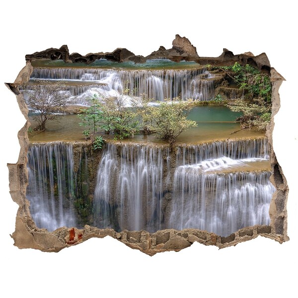 Zelfklevende 3D wandsticker illusie Waterval in de jungle