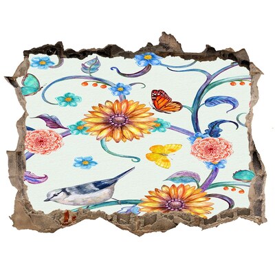 Dziura 3d fototapeta naklejka Kwiatowy raj za dziurą