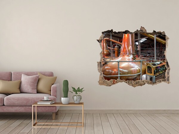 Wandsticker 3D gat met uitzicht Interieur van een whiskystokerij