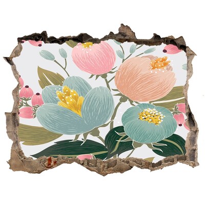 Wandsticker 3D doorkijk Bloemenmuurschildering in een beschadigde muur