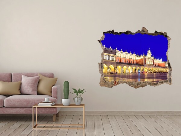 Fototapeta dziura na ścianę 3d Krakowski Rynek Główny w nocy