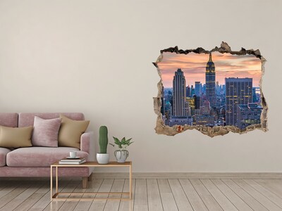 Wandsticker 3D gat met uitzicht Uitzicht op New York