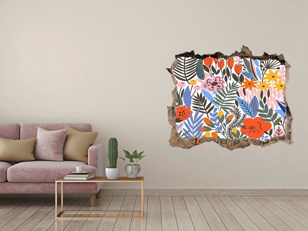 Naklejka 3D dziura na ścianę Kwiatowy mural przez dziurę w ścianie