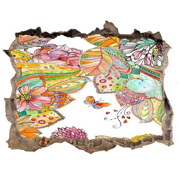 Wandsticker 3D doorkijk Een bloemenparadijs achter de muren.