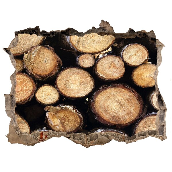 Zelfklevende muursticker 3D gat Hout in een gat in de muur