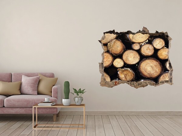Zelfklevende muursticker 3D gat Hout in een gat in de muur