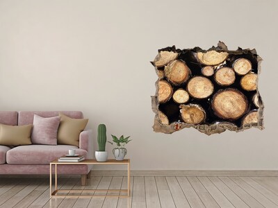 Zelfklevende muursticker 3D gat Hout in een gat in de muur