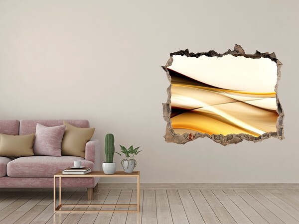 Zelfklevende 3D wandsticker illusie Gouden golven in een gat in de muur