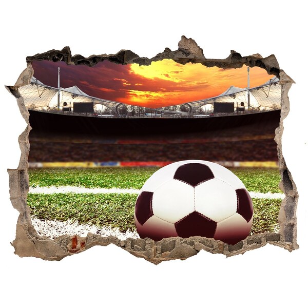 Zelfklevende muursticker 3D gat Voetbalstadion bij zonsondergang