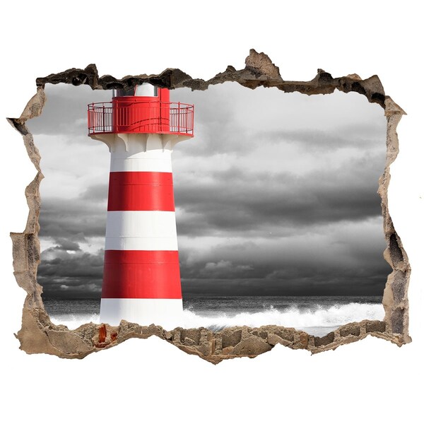 Zelfklevende muursticker 3D gat Een vuurtoren in een stormachtige omgeving