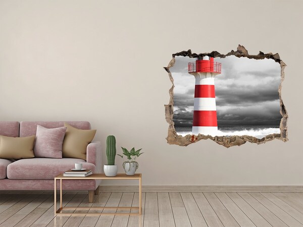 Zelfklevende muursticker 3D gat Een vuurtoren in een stormachtige omgeving