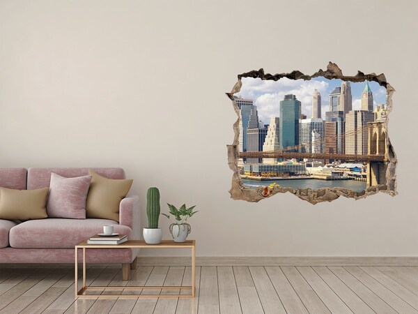 Zelfklevende muursticker 3D gat New York achter het gat in de muur