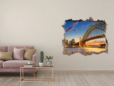 Zelfklevende muursticker 3D gat Sydney Bridge bij zonsondergang