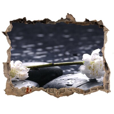 Wandsticker 3D doorkijk Bloemen op de stenen