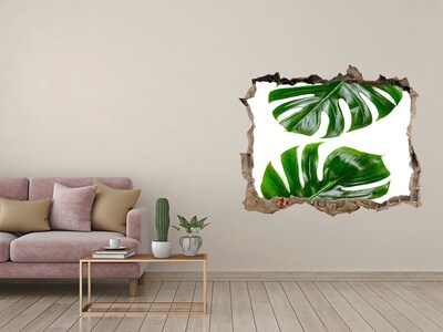 Zelfklevende 3D wandsticker illusie Groene bladeren in een gat in de muur