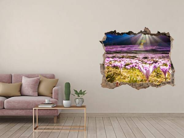 Zelfklevende 3D wandsticker illusie Een bloemenveld in de zon.