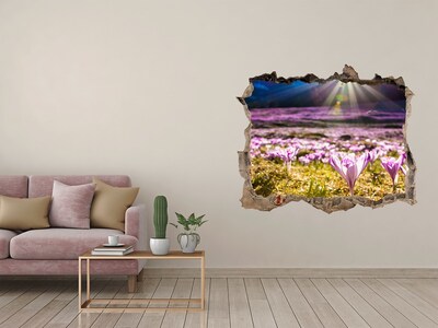 Zelfklevende 3D wandsticker illusie Een bloemenveld in de zon.