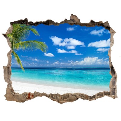 Zelfklevende 3D wandsticker illusie Tropisch strand met palmbomen