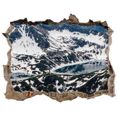Zelfklevende muursticker 3D gat Bergmeer in de Alpen