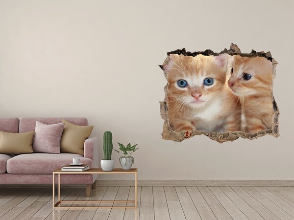 Wandsticker 3D gat met uitzicht Kittens in een gat in de muur