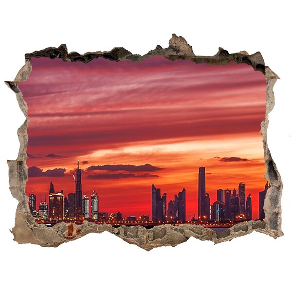 Zelfklevende 3D wandsticker illusie Zonsondergang boven Dubai