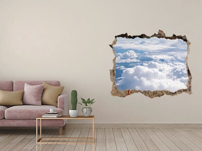 Wandsticker 3D gat met uitzicht Wolken aan de hemel
