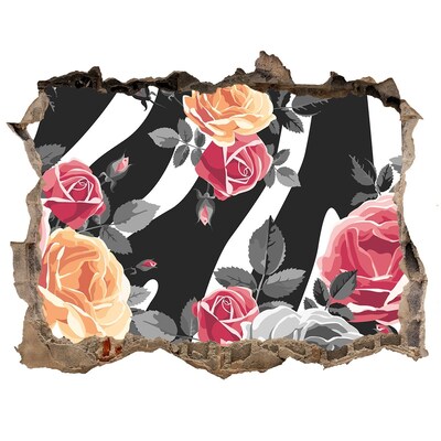 Zelfklevende 3D wandsticker illusie Bloemenfoto genomen vanaf beton