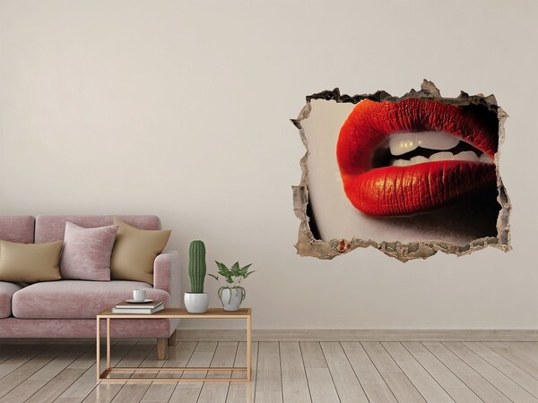 Zelfklevende muursticker 3D gat Lippen met rode lippenstift